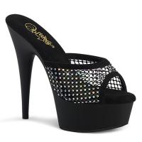 DELIGHT-601-6RM Pleaser high-heels Platrform peep toe slide mesh rhinestones black matte