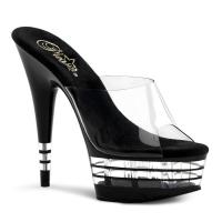 DELIGHT-601LN elegante Pleaser High-Heels Linienplateau Pantoletten klar schwarz