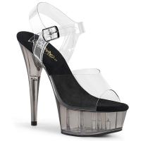 DELIGHT-608T Pleaser vegane Damen Plateau Stiletto Sandaletten klar Rauch getönt