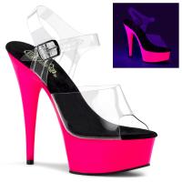 DELIGHT-608UV Pleaser High-Heels Plateausandaletten klar neon pink UV reaktiv