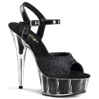 DELIGHT-609-5G Pleaser High-Heels Plateausandaletten schwarz mit Glitter gefüllt