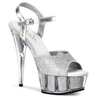 DELIGHT-609-5G Pleaser High-Heels Plateausandaletten silber mit Glitter gefüllt