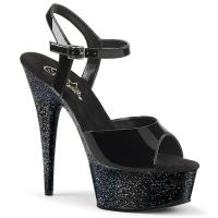 DELIGHT-609MG Pleaser High-Heels Plateausandaletten schwarz Lack mit Miniglitter