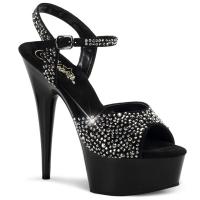 DELIGHT-609RS Pleaser High-Heels Plateausandaletten schwarz Wildleder mit Strass