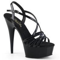 DELIGHT-613 Pleaser high heels platform ankle strap sandal black patent overlapping straps