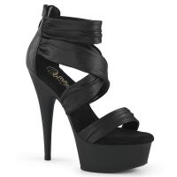 DELIGHT-620 Pleaser vegan platform ruched ankle strap sandal black matte fabric