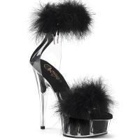 DELIGHT-624F Pleaser Damen Manschetten Plateausandaletten Marabou schwarz Kunstfell klar