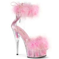 DELIGHT-624F Pleaser high heels ankle cuff platform sandal clear baby pink marabou fur