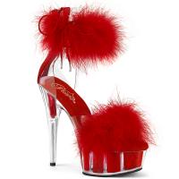 DELIGHT-624F Pleaser Damen Manschetten Plateausandaletten Marabou rot Kunstfell klar