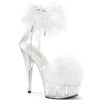 DELIGHT-624F Pleaser high heels ankle cuff platform sandal clear white marabou fur