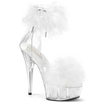 DELIGHT-624F Pleaser Damen Manschetten Plateausandaletten Marabou weiß Kunstfell klar