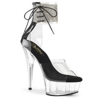 DELIGHT-624RS Pleaser high heels platform ankel cuff sandals rhinestones clear black