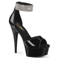 DELIGHT-625 Pleaser peep toe ankle cuff platform sandal black patent matte rhinestones