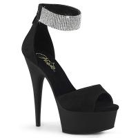 DELIGHT-625 Pleaser High-Heels Fesselriemchen Sandaletten schwarz Velours mit Strass