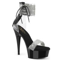 DELIGHT-627RS Pleaser high heels platform ankle cuff sandal clear black rhinestones