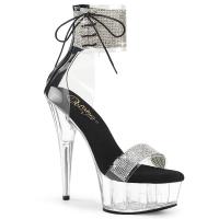 DELIGHT-627RS Pleaser high heels platform ankle cuff sandal clear black rhinestones