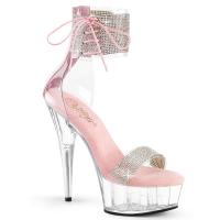 DELIGHT-627RS Pleaser high heels platform ankle cuff sandal clear baby pink rhinestones