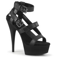 Sale DELIGHT-637 Pleaser vegan high-heels platform sandal buckled ankle strap black matte 35