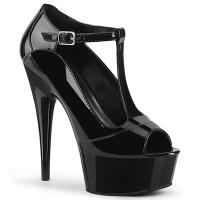 DELIGHT-649 Pleaser vegane High-Heels Plateau T-Riemen Peep-Toe Pumps schwarz Lack