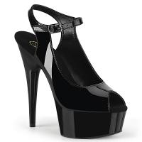 DELIGHT-655 Pleaser High-Heels Peep Toe Plateausandalette schwarz Lack Knöchelriemchen