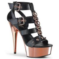 DELIGHT-658 Pleaser high heels platform t-strap close back sandal metal rings black rose gold