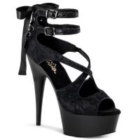 DELIGHT-678LC Pleaser High-Heels Plateausandaletten Korsettstyle schwarz Satin Spitze