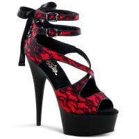 Sale DELIGHT-678LC Pleaser High-Heels Plateausandaletten rot Satin schwarz Spitze 38