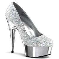 DELIGHT-685G Pleaser high heels chrome plated platform pump silver multi glitter