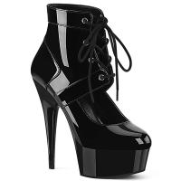 DELIGHT-688 Pleaser High-Heels Bootie Pumps Ösen-Schnürung vorn schwarz Lack