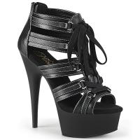 DELIGHT-693 Pleaser vegane Käfigriemchen Stiletto Plateau Sandaletten schwarz Lederlook