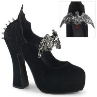 DEMON-18 DemoniaCult Damen Gothic Pumps Fledermaus Schnalle Nieten schwarz Velvet