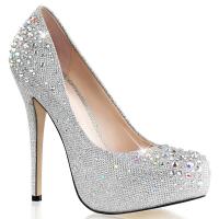 DESTINY-06R Fabulicious Damen Plateau High Heels Pumps silber Glitter Gewebe Strass