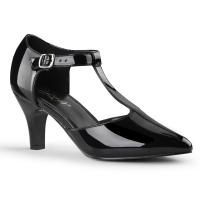 Sale DIVINE-415 Pleaser Pink Label Damen T-Riemchen Pumps schwarz Lack seitlich offen 45