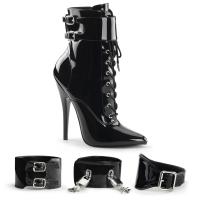 DOMINA-1023 Devious high heels ankle boots black patent interchangeable ankle cuffs