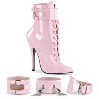 DOMINA-1023 Devious high heels ankle boots baby pink patent interchangeable ankle cuffs