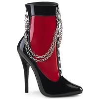 DOMINA-1033 Devious Unisex High Heels Stiefeletten Ketten O-Ring Nieten schwarz rot Lack