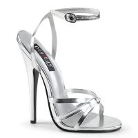DOMINA-108 Devious high heels ankle wrap sandal silver metallic