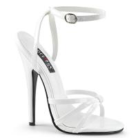 DOMINA-108 Devious high heels ankle wrap sandal white patent