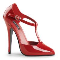 DOMINA-415 sexy Devious High Heels T-Riemchen Pumps rot Lack seitlich offen
