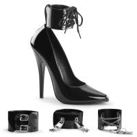 Sale DOMINA-434 Devious High Heels Pumps 4-teilige Fesselriemchen schwarz Lack 42