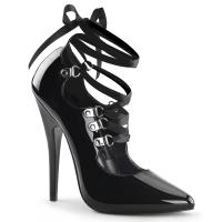 DOMINA-456 elegante Devious High Heels Pumps schwarz Lack mit D-Ring Schnürung