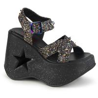 DYNAMITE-02 DemoniaCult criss cross strap sandal star coutout black multi glitter