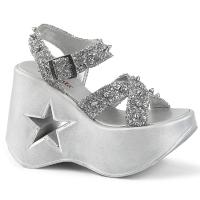 DYNAMITE-02 DemoniaCult Damen Plateau Riemchen Sandaletten Kegelstacheln Silber Glitter