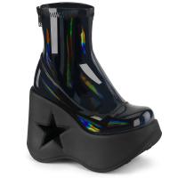 DYNAMITE-100 DemoniaCult Damen Keilplateaustiefeletten Stern Cut-Out schwarz Stretch Holo Lack