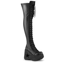 Auktion DYNAMITE-300 DemoniaCult Plateauverkneestiefel Stern Cutout schwarz Stretch Lederoptik 37