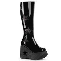 DYNAMITE-218 DemoniaCult vegane Damen Plateaustiefel Sterndetail schwarz Lack Glitter