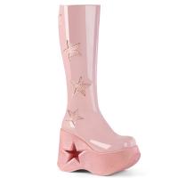 DYNAMITE-218 DemoniaCult vegane Damen Plateaustiefel Sterndetail babypink Lack Glitter