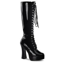 ELECTRA-2020 Pleaser high heels platform lace-up front knee high boots black patent