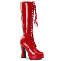 ELECTRA-2020 Pleaser high heels platform lace-up front knee high boots red patent