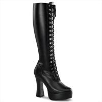 ELECTRA-2023 Pleaser high heels platform lace-up front knee stretch boots black matte